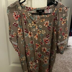 AGB Floral Blouse with Lace Accents